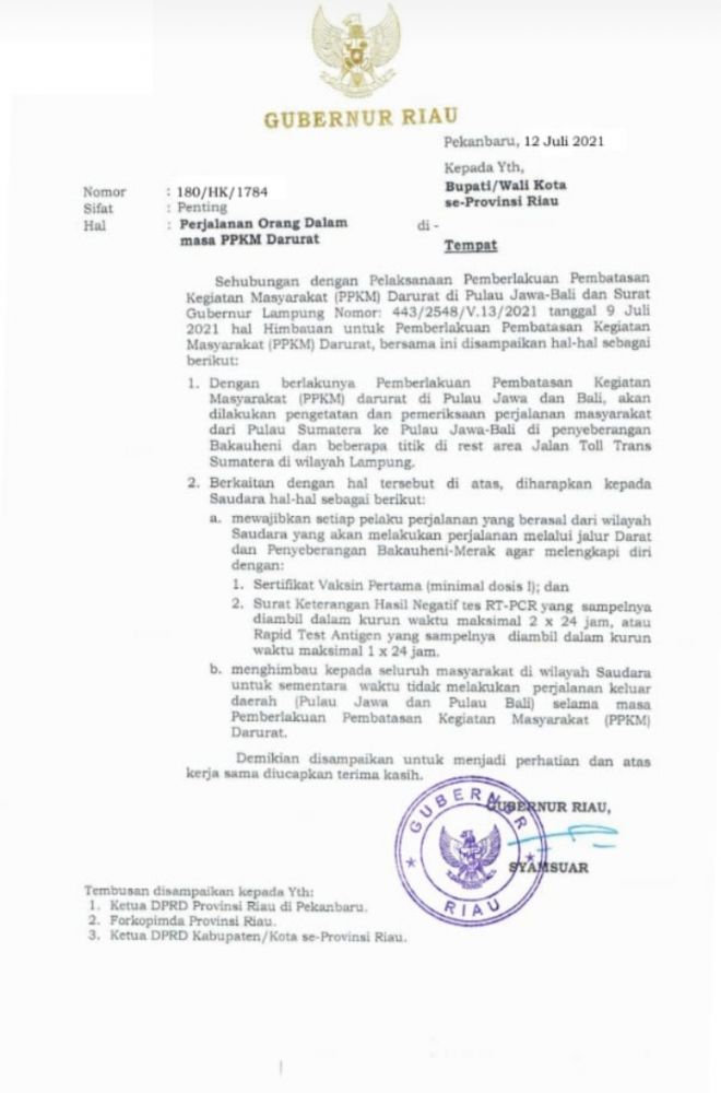 Gubri Keluarkan Instruksi Untuk Bupati Wali Kota se-Riau