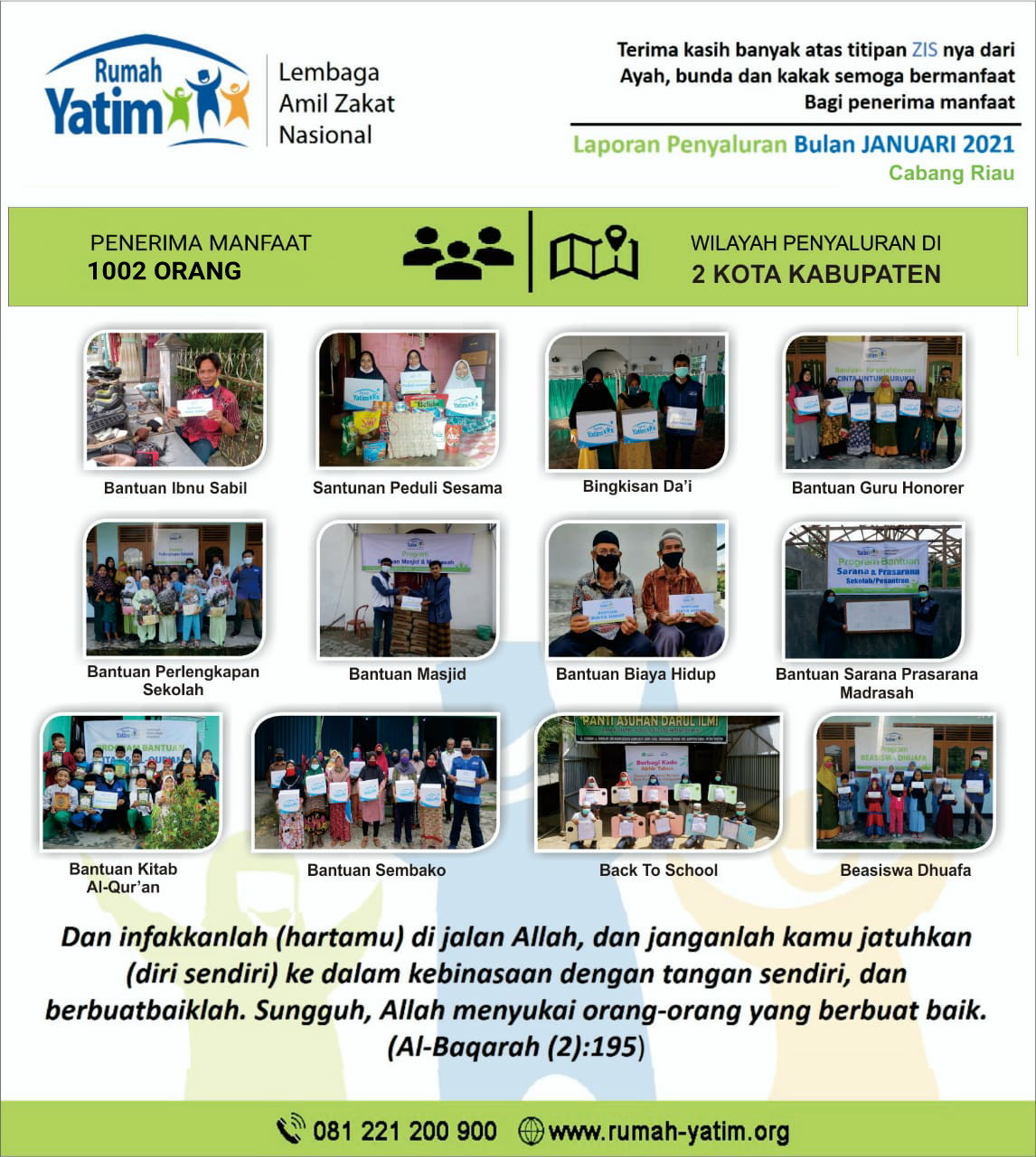 1002 Mustahik Merasakan Manfaat Penyaluran Program Rumah Yatim Riau di Bulan Januari 2021